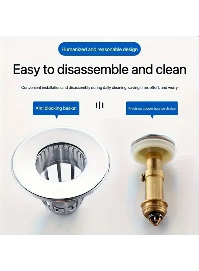 Press Type Pop Up Sink Stopper With Copper Core Hair Catcher Anti Odor Drain Plug - Image 4