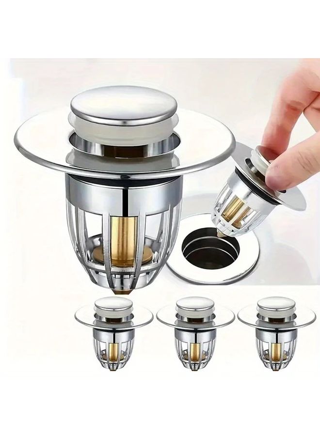 Press Type Pop Up Sink Stopper With Copper Core Hair Catcher Anti Odor Drain Plug - Image 1