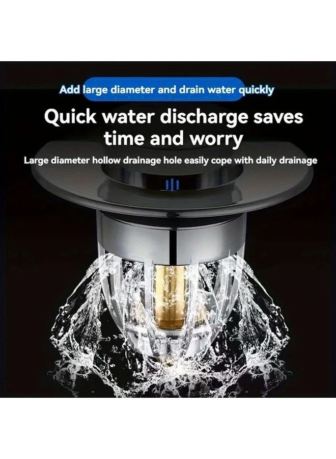 Press Type Pop Up Sink Stopper With Copper Core Hair Catcher Anti Odor Drain Plug - Image 5