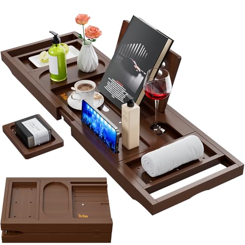 Yirilan Yirilan Luxury Bathtub Tray Caddy Expandable Bath Tray Unique House Warming Gifts New Home Anniversary and Wedding Gifts for Couple Bridal Shower Gift for Women 
