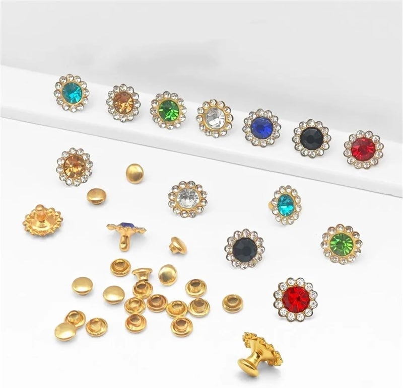 100 Sets Flowers Shape Crystal Rhinestone Garment Rapid Rivets Diamante Studs(Yellow) - Image 4