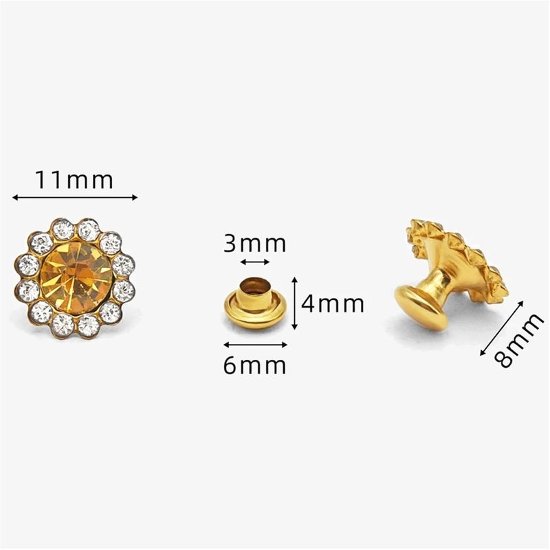 100 Sets Flowers Shape Crystal Rhinestone Garment Rapid Rivets Diamante Studs(Yellow) - Image 2