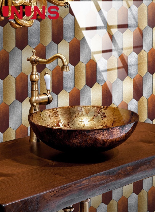 UNUNS Wall Tiles,12PCS Golden Marble Self-Ddhesive Wear-Resistant Floor Wall stickers,Home Kitchen Renovation Wall stickers,High-End Self-Ddhesive Kitchen Splashbacks,Livingroom,Bathroom,20X10cm - Image 5