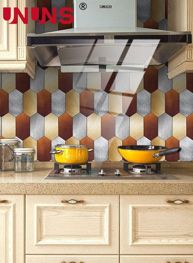 UNUNS Wall Tiles,12PCS Golden Marble Self-Ddhesive Wear-Resistant Floor Wall stickers,Home Kitchen Renovation Wall stickers,High-End Self-Ddhesive Kitchen Splashbacks,Livingroom,Bathroom,20X10cm - Image 2