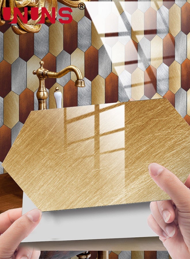 UNUNS Wall Tiles,12PCS Golden Marble Self-Ddhesive Wear-Resistant Floor Wall stickers,Home Kitchen Renovation Wall stickers,High-End Self-Ddhesive Kitchen Splashbacks,Livingroom,Bathroom,20X10cm - Image 1