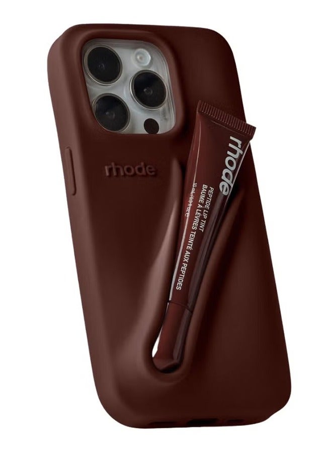 rhode Peptide Lip Color Silicone Phone Case, Phone Back Adhesive Lip Holder, Liquid Silicone Camera Protection Case and Lip Balm Design, Suitable for IPhone 16 Pro Max - Espresso ﻿ - Image 1