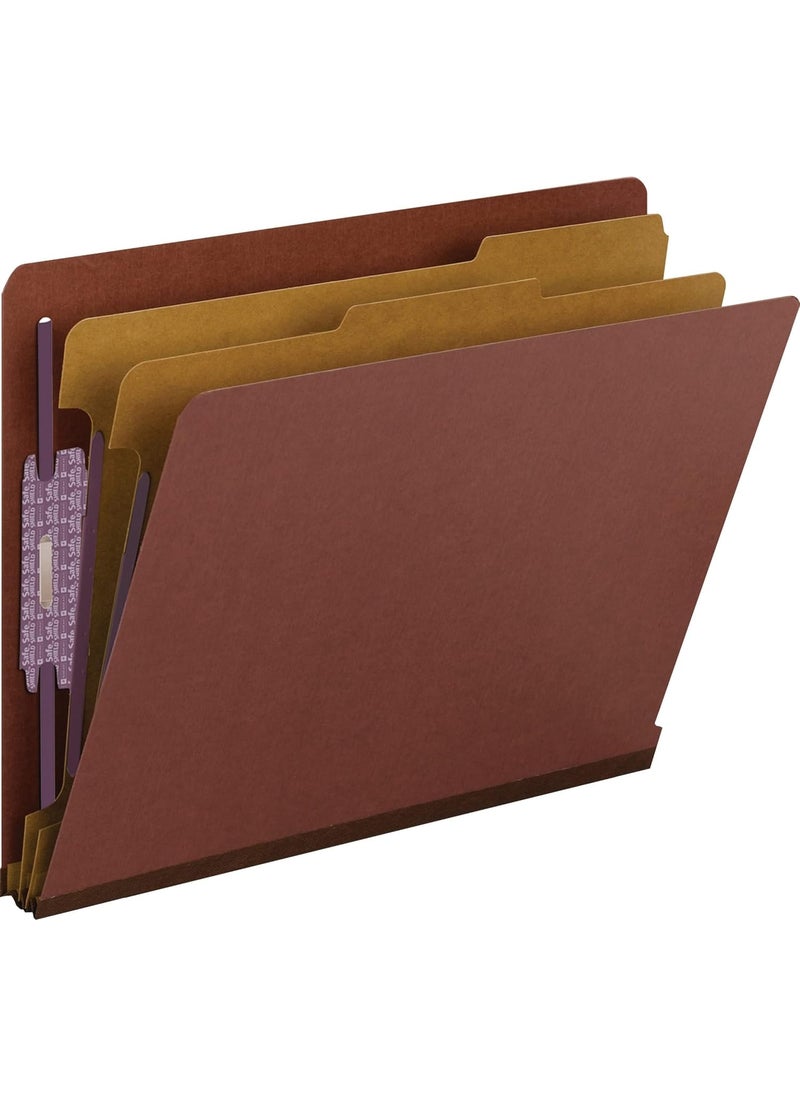 Smead Smead 100 Recycled End Tab Pressboard Classification File Folder with SafeSHIELD Fasteners 2 Dividers 2 Expansion Letter Size Red 10 per Box 26860  - Image 1