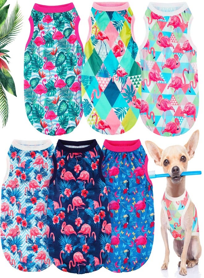 Kajaia 6 Pack Summer Flamingo Dog Shirts, Hawaiian Tropical Tank Tops Clothes Outfit for Dogs Luau Pool Summer Party Costume Cute Sleeveless Pet Apparel for Chihuahua Puppy Toy Breeds Cats(Small) - Image 1