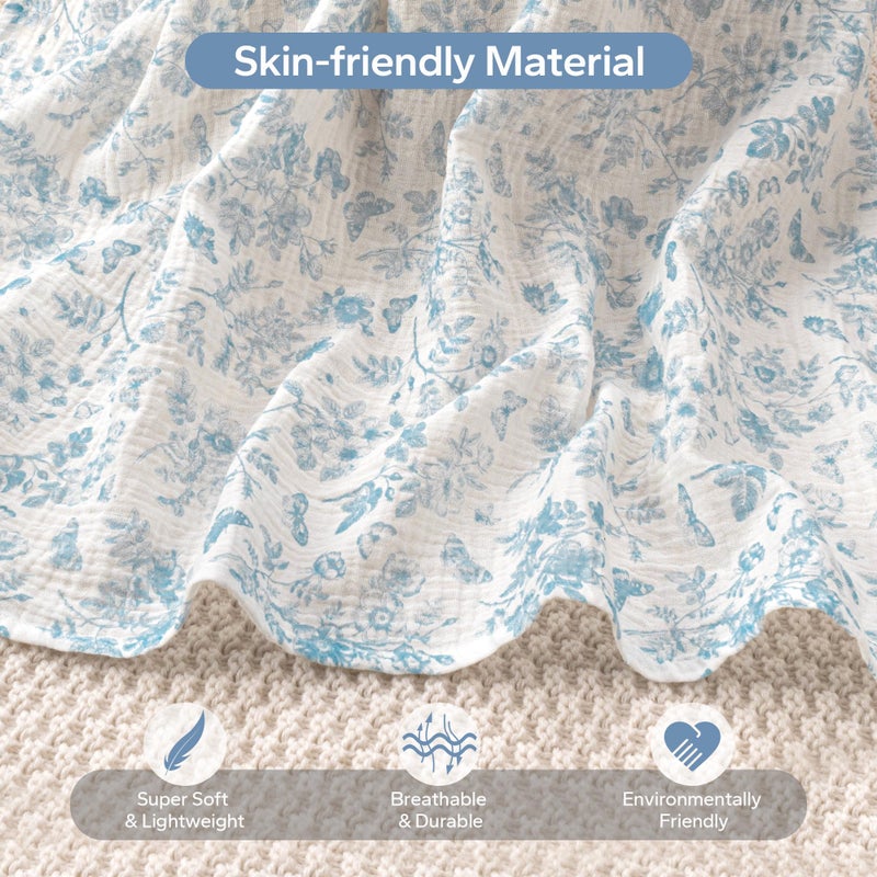 SERAPHY 100% Muslin Cotton Car Seat Covers for Babies - Universal, Breathable Canopies for Boys and Girls - Soft Summer Car Seat Cover - Blue Flowers - Image 3