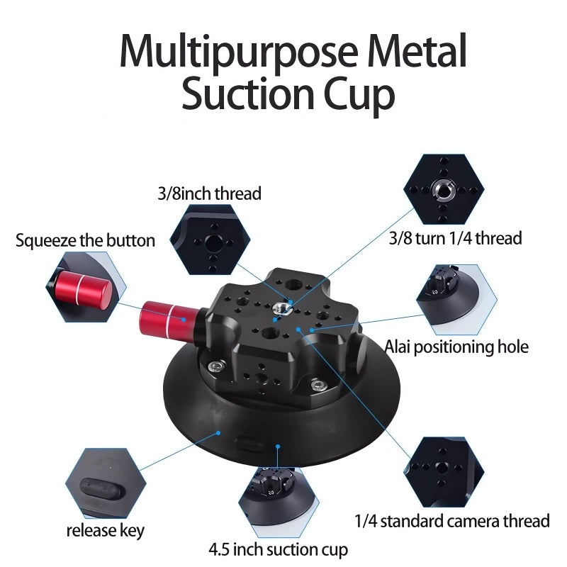 MIMIRACLE Camera Suction Cup Mount, 4.5" Pump-actived Vacuum Suction Mount Compatible with Action Cameras, DSLR Cameras, Securely Attach Your Camera -Black - Image 2