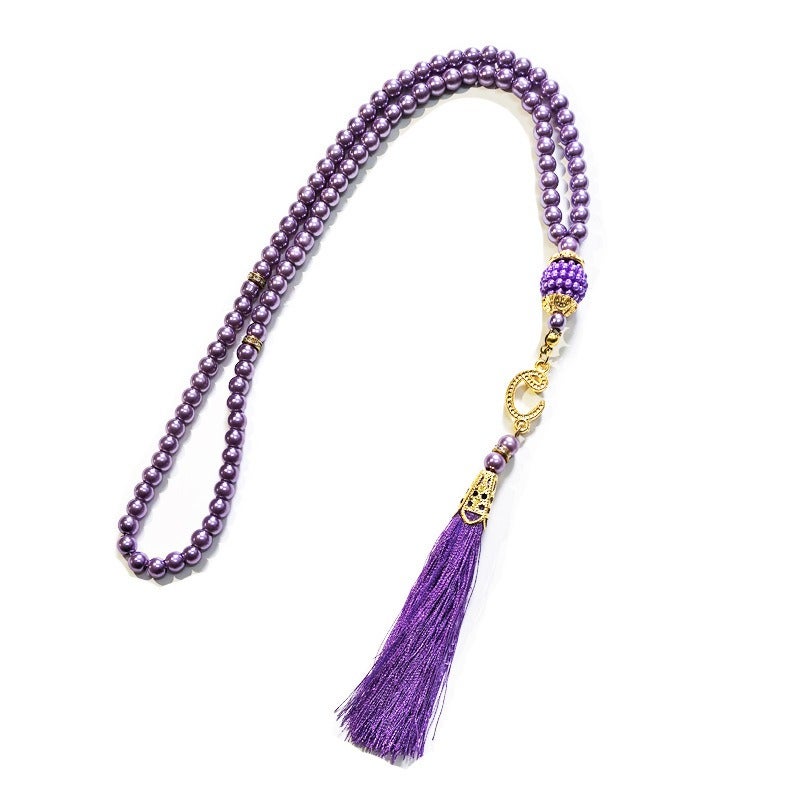 eManco Tasbih Muslim Prayer Beads, 33Pcs 10mm Faceted Glass Crystal Misbaha, Islamic Rosary with Tassel, Multi Colors， - Image 5
