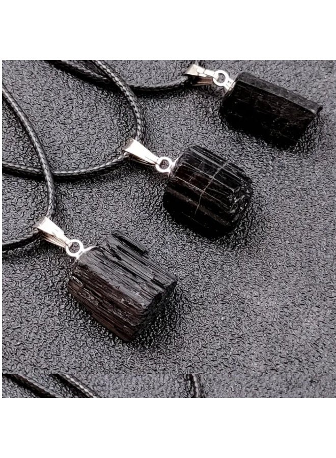 لاتين قلادة من حجر التورمالين الأسود الطبيعي، قطعة واحدة، للرجال والنساء، شكل عشوائي - Image 2