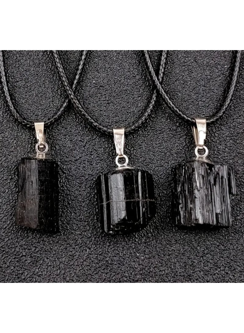 لاتين قلادة من حجر التورمالين الأسود الطبيعي، قطعة واحدة، للرجال والنساء، شكل عشوائي - Image 1