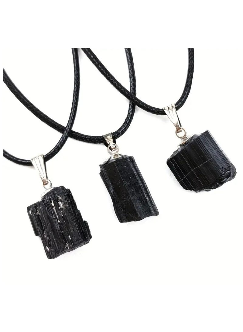 لاتين قلادة من حجر التورمالين الأسود الطبيعي، قطعة واحدة، للرجال والنساء، شكل عشوائي - Image 3