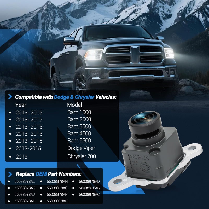 KUTTOLE Backup Camera 170Â° HD Night Vision Compatible with 2013-2015 Dodge Ram 1500/2500/3500/4500/5500, 2013-2015 Dodge Viper, 2015 Chrysler 200 Replace 56038978AL 56038978AK 590-079 - Image 3