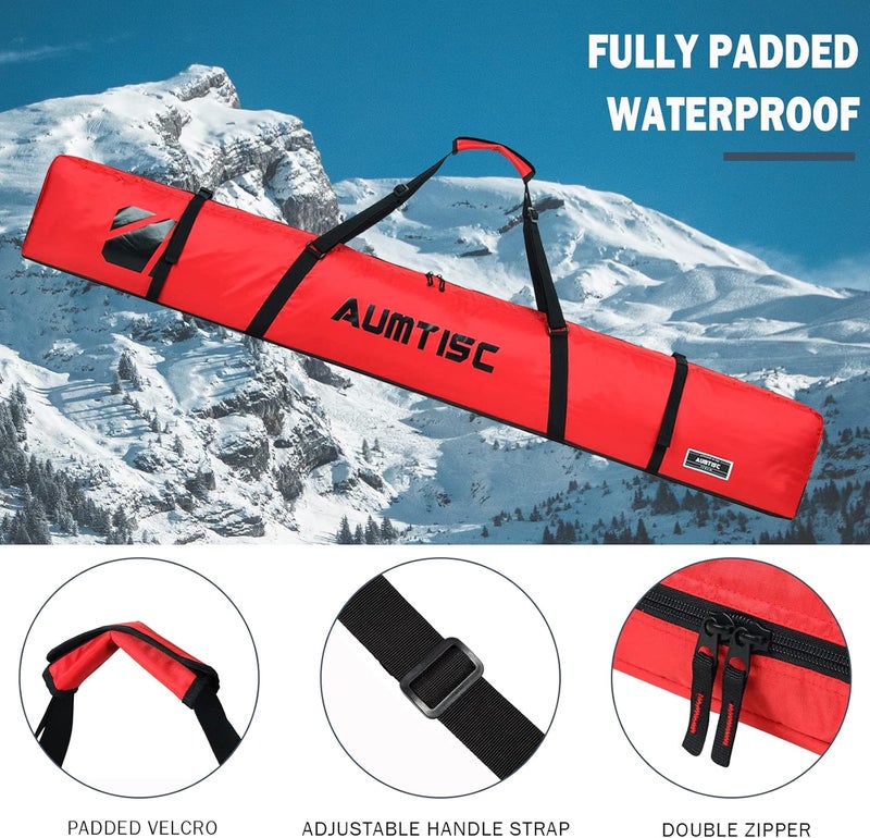 AUMTISC Fully Padded Ski Bag, Single Ski Bags for Air Travel, Waterproof Snow Ski Bag for Flying with Adjustable Handle, Perfect for Skiing, Storage and Transport, 170 185 cm - Image 3