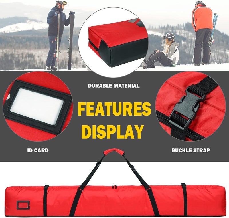AUMTISC Fully Padded Ski Bag, Single Ski Bags for Air Travel, Waterproof Snow Ski Bag for Flying with Adjustable Handle, Perfect for Skiing, Storage and Transport, 170 185 cm - Image 4