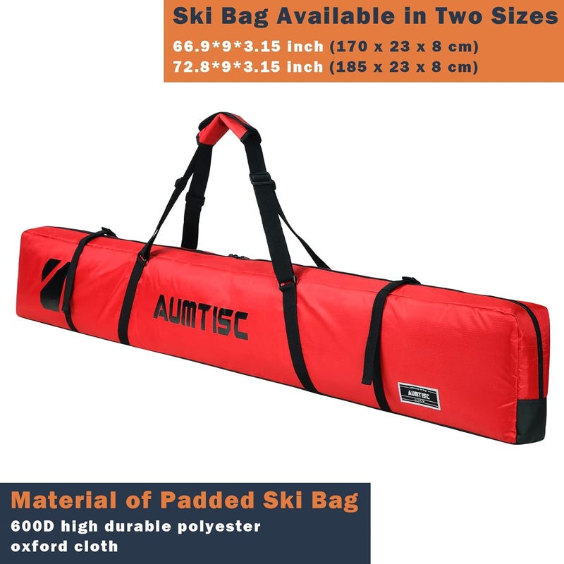 AUMTISC Fully Padded Ski Bag, Single Ski Bags for Air Travel, Waterproof Snow Ski Bag for Flying with Adjustable Handle, Perfect for Skiing, Storage and Transport, 170 185 cm - Image 2