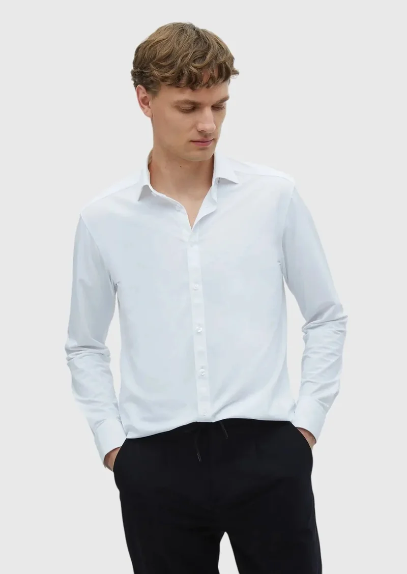 RAMSEY White Plain Regular Fit Weaving Classical Shirt