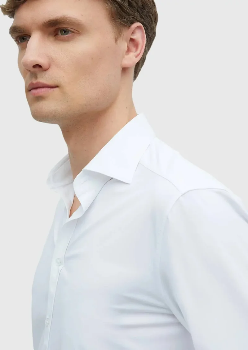 RAMSEY White Plain Regular Fit Weaving Classical Shirt