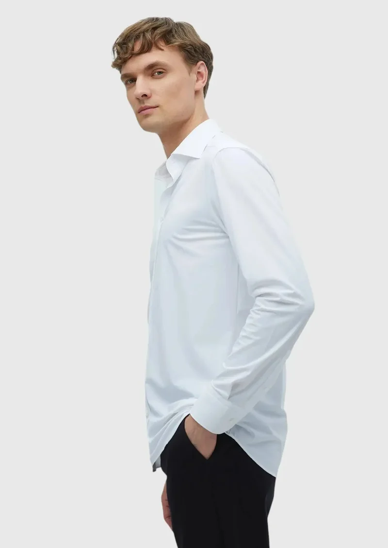 RAMSEY White Plain Regular Fit Weaving Classical Shirt