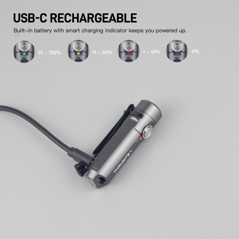 ThruNite Ti Keychain Flashlight, Compact USB-C Rechargeable Battery Mini Flash Light, Bright 650 Lumens LED Keyring Portable Light, Small EDC Pocket Torch Light for Camping, Everyday Carry - Image 3