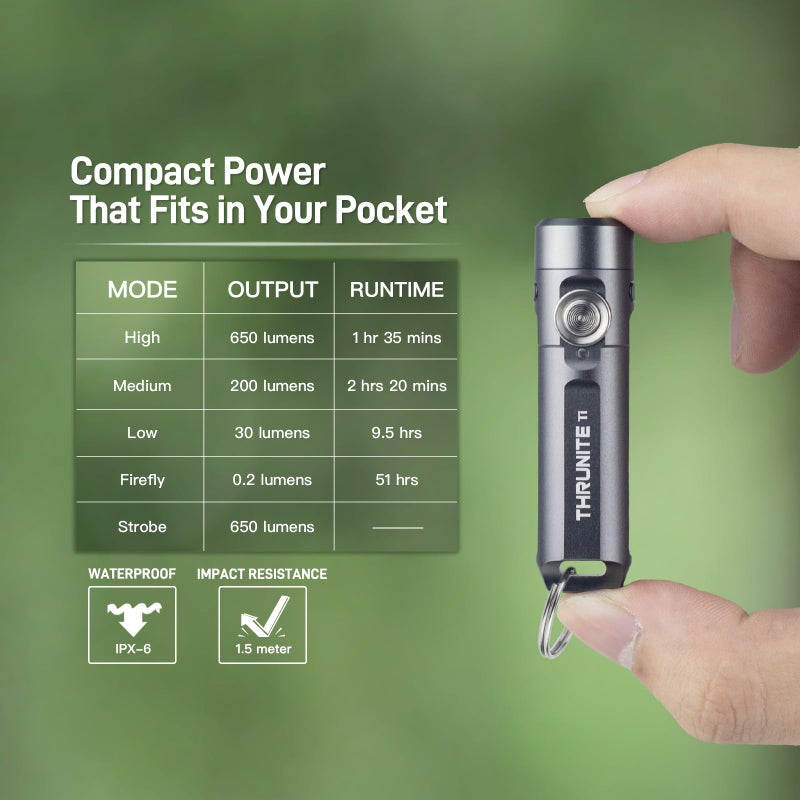 ThruNite Ti Keychain Flashlight, Compact USB-C Rechargeable Battery Mini Flash Light, Bright 650 Lumens LED Keyring Portable Light, Small EDC Pocket Torch Light for Camping, Everyday Carry - Image 5