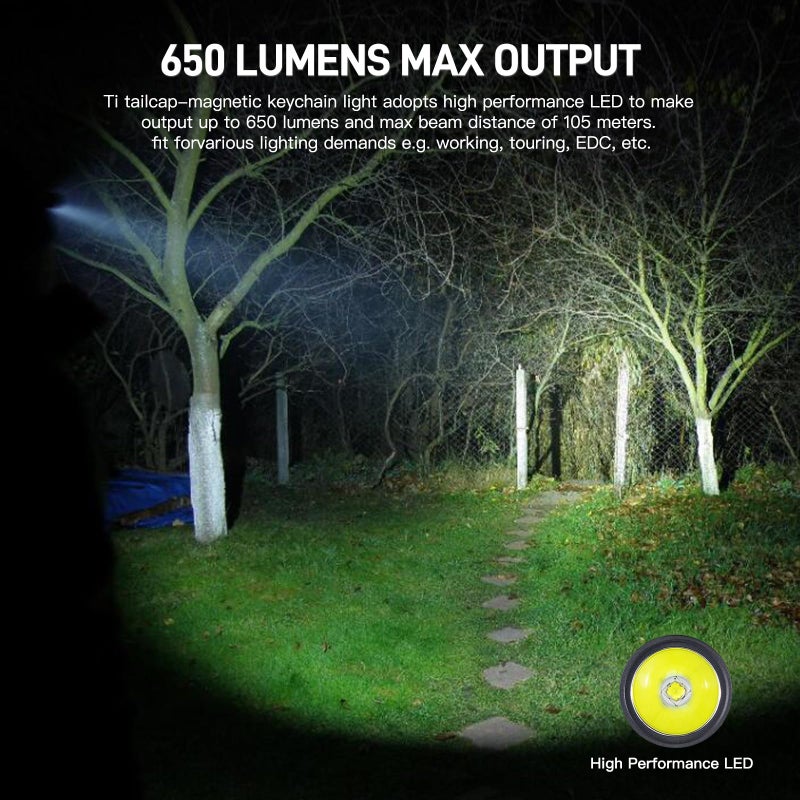 ThruNite Ti Keychain Flashlight, Compact USB-C Rechargeable Battery Mini Flash Light, Bright 650 Lumens LED Keyring Portable Light, Small EDC Pocket Torch Light for Camping, Everyday Carry - Image 2