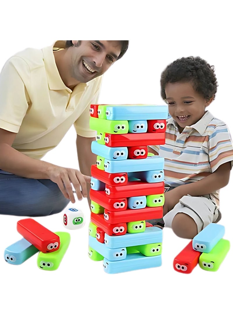 VIO Colorful Googly Tumbling Tower Blocks with Dice Tile Stacking Dominoes Game Stacker Building Blocks Domino Bug Board Game Fun Toys for Kids Building Balancing Stacking for Fun Toys for Kids Boys Girls Adults Family Fun Great Gift Birthday Party Favors  - Image 1