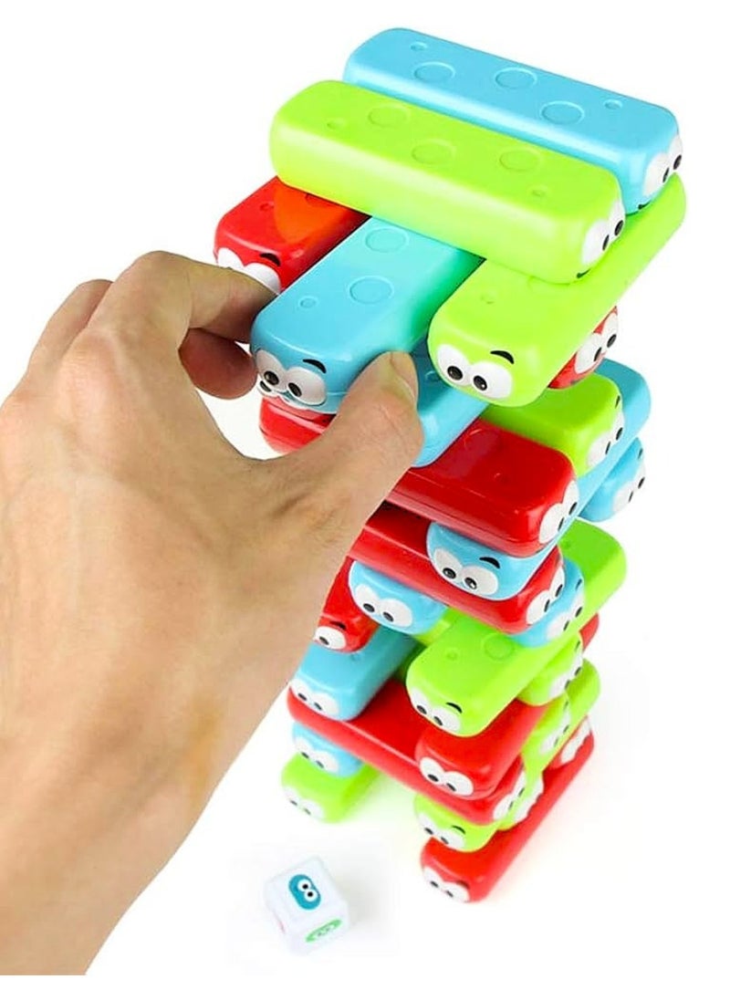 VIO Colorful Googly Tumbling Tower Blocks with Dice Tile Stacking Dominoes Game Stacker Building Blocks Domino Bug Board Game Fun Toys for Kids Building Balancing Stacking for Fun Toys for Kids Boys Girls Adults Family Fun Great Gift Birthday Party Favors  - Image 2