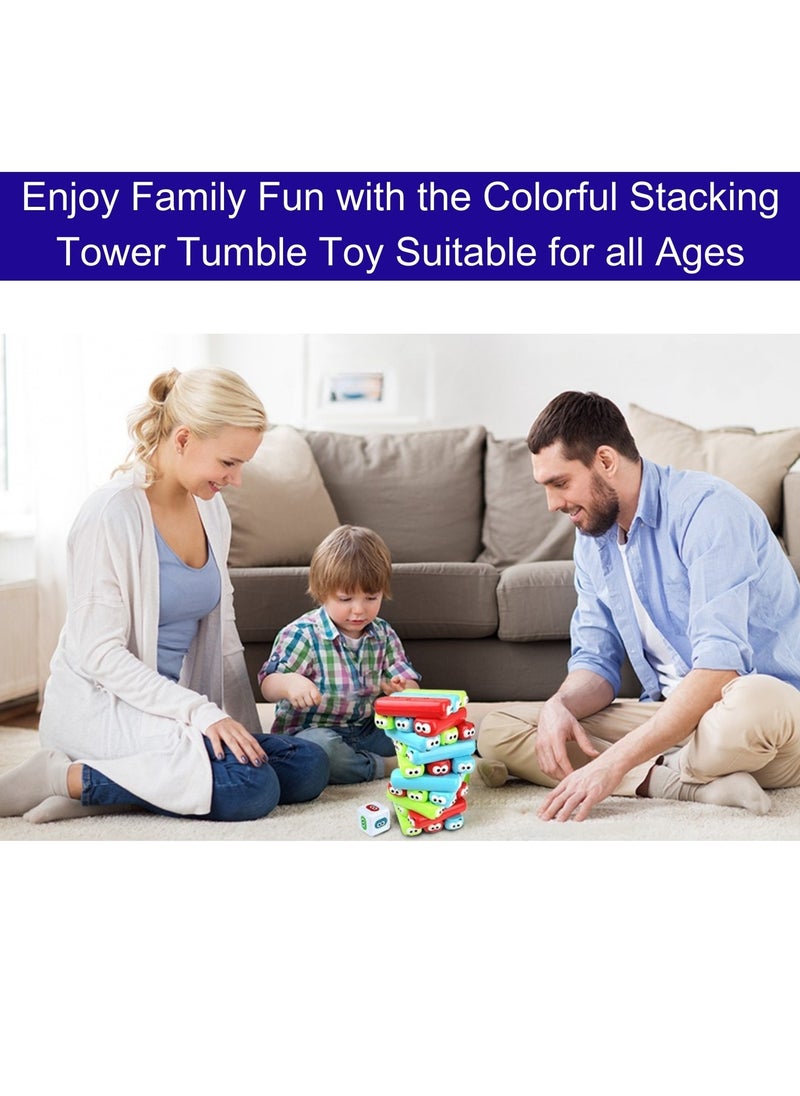 VIO Colorful Googly Tumbling Tower Blocks with Dice Tile Stacking Dominoes Game Stacker Building Blocks Domino Bug Board Game Fun Toys for Kids Building Balancing Stacking for Fun Toys for Kids Boys Girls Adults Family Fun Great Gift Birthday Party Favors  - Image 3