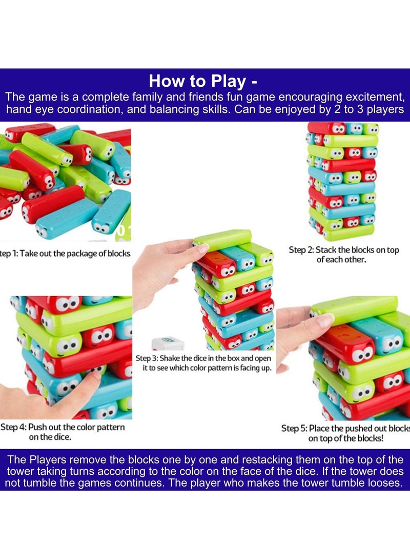 فيو كتل برج متدحرجة Googly الملونة مع النرد بلاط التراص لعبة الدومينو المعبئ لبنات البناء لعبة الدومينو علة لوحة ألعاب ممتعة للأطفال بناء موازنة التراص لألعاب ممتعة للأطفال أولاد بنات الكبار متعة عائلية هدية رائعة حفلة عيد ميلاد هدايا - Image 3