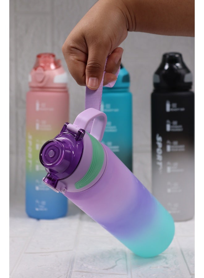 Toshionics 1000ml Motivational Sports Water Bottle with Time Markers, One-Touch Lid, Fruit & Ice Infuser and Carry Handle String - BPA-Free Tritan, Leak-Proof Lid, Eco- Friendly, Plastic, Reusable, Drink Reminder Water Bottle for School, Office, Daily Hydration, Gym, Fitness, Outdoor, Sports and Travel, 32oz Bottle  - Image 5