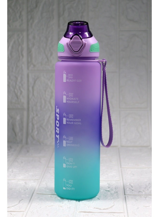 Toshionics 1000ml Motivational Sports Water Bottle with Time Markers, One-Touch Lid, Fruit & Ice Infuser and Carry Handle String - BPA-Free Tritan, Leak-Proof Lid, Eco- Friendly, Plastic, Reusable, Drink Reminder Water Bottle for School, Office, Daily Hydration, Gym, Fitness, Outdoor, Sports and Travel, 32oz Bottle  - Image 1