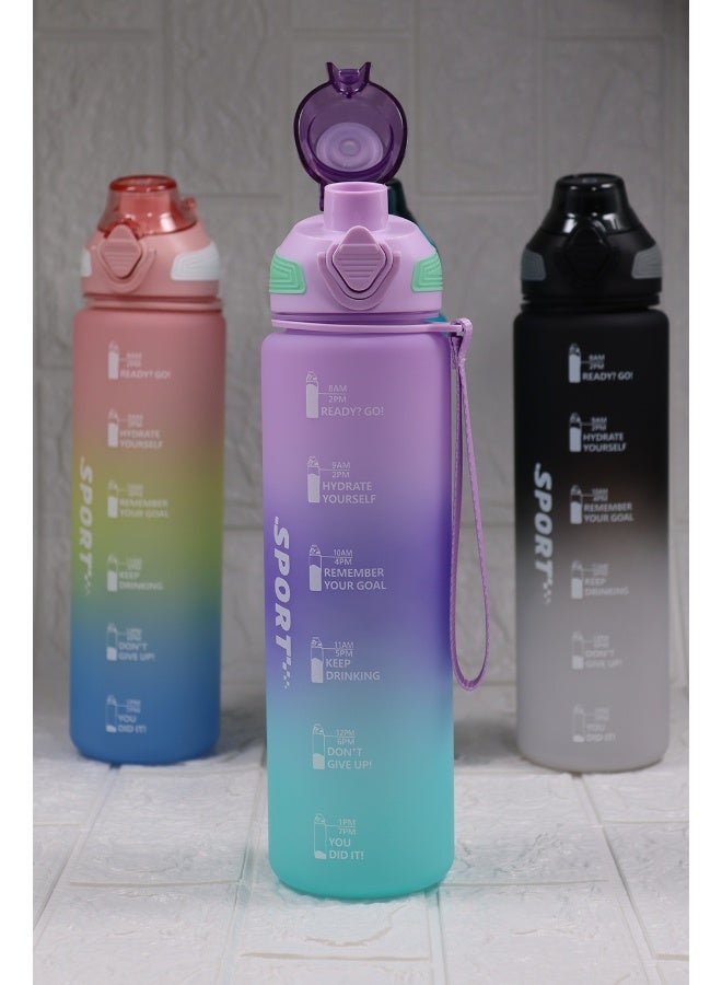 Toshionics 1000ml Motivational Sports Water Bottle with Time Markers, One-Touch Lid, Fruit & Ice Infuser and Carry Handle String - BPA-Free Tritan, Leak-Proof Lid, Eco- Friendly, Plastic, Reusable, Drink Reminder Water Bottle for School, Office, Daily Hydration, Gym, Fitness, Outdoor, Sports and Travel, 32oz Bottle  - Image 3