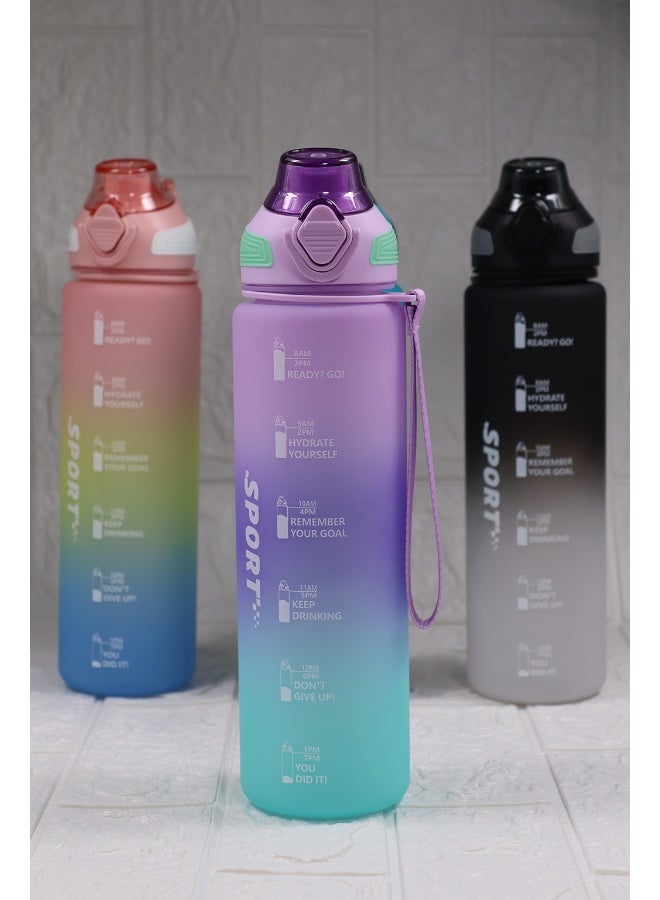 Toshionics 1000ml Motivational Sports Water Bottle with Time Markers, One-Touch Lid, Fruit & Ice Infuser and Carry Handle String - BPA-Free Tritan, Leak-Proof Lid, Eco- Friendly, Plastic, Reusable, Drink Reminder Water Bottle for School, Office, Daily Hydration, Gym, Fitness, Outdoor, Sports and Travel, 32oz Bottle  - Image 2