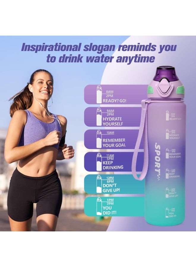 توشيونيكس زجاجة مياه رياضية تحفيزية سعة 1000 مل مع علامات زمنية وغطاء يعمل بلمسة واحدة ومنقوع فواكه وثلج وخيط حمل - مصنوعة من مادة تريتان خالية من مادة BPA وغطاء مانع للتسرب وصديقة للبيئة، مصنوعة من البلاستيك وقابلة لإعادة الاستخدام، وتذكر شرب الماء للمدرسة والمكتب والترطيب اليومي وصالة الألعاب الرياضية واللياقة البدنية والأنشطة الخارجية والرياضة والسفر، سعة 32 أونصة - Image 5