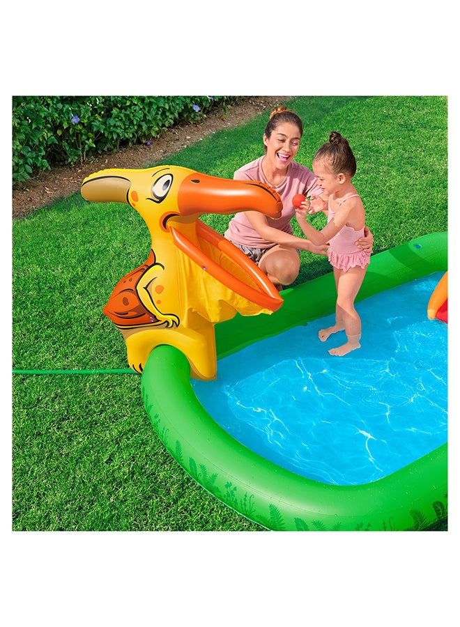 Bestway مركز لعب الأطفال القابل للنفخ "جوراسيك سبلش" مع منزلق مائي، بركة بموضوع الديناصورات، لعبة رمي الحلقات، مجموعة لعب كرات، ميزة الرش، بركة نشاط خارجية، مع طقم إصلاح، 2.41م × 1.40م × 1.37م - Image 5