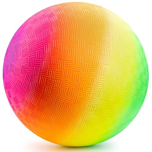 PlayBolt Rainbow Playground Ball 85Inch Pack of 1 Rubber Bouncy Inflatable Balls for Kids and Adults Indoor and Outdoor Games Kickball Dodgeball Four Square and More - Image 1