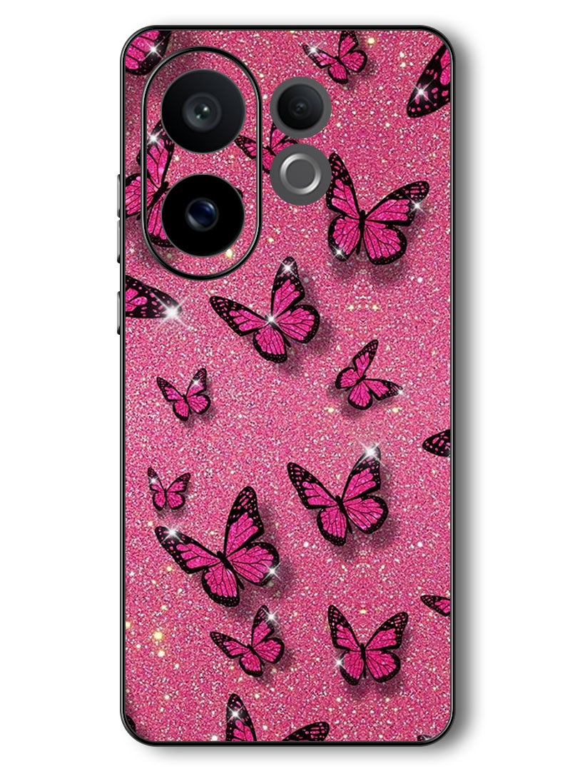 Theodor Case Compatible with Vivo V60 6.77 Inch Protection Shockproof Bumper Cover Pink Butterflies - Image 1