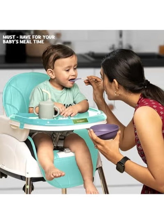 Happy Kiddo 4 in 1 Nora Convertible High Chair for Kids with Adjustable Height and Footrest, Baby Toddler Feeding Booster Seat with Tray, Wheels, Safety Belt and Cushion For 6 Months to 4 Years (Green) - Image 5