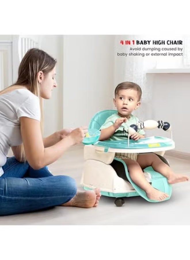 Happy Kiddo 4 in 1 Nora Convertible High Chair for Kids with Adjustable Height and Footrest, Baby Toddler Feeding Booster Seat with Tray, Wheels, Safety Belt and Cushion For 6 Months to 4 Years (Green) - Image 4