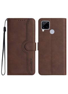 HuHa Case Cover Heart Pattern Skin Feel Leather Phone Case For Realme C15/C12/Narzo 20/7i Global/Narzo 30A/C25/C25s Brown 