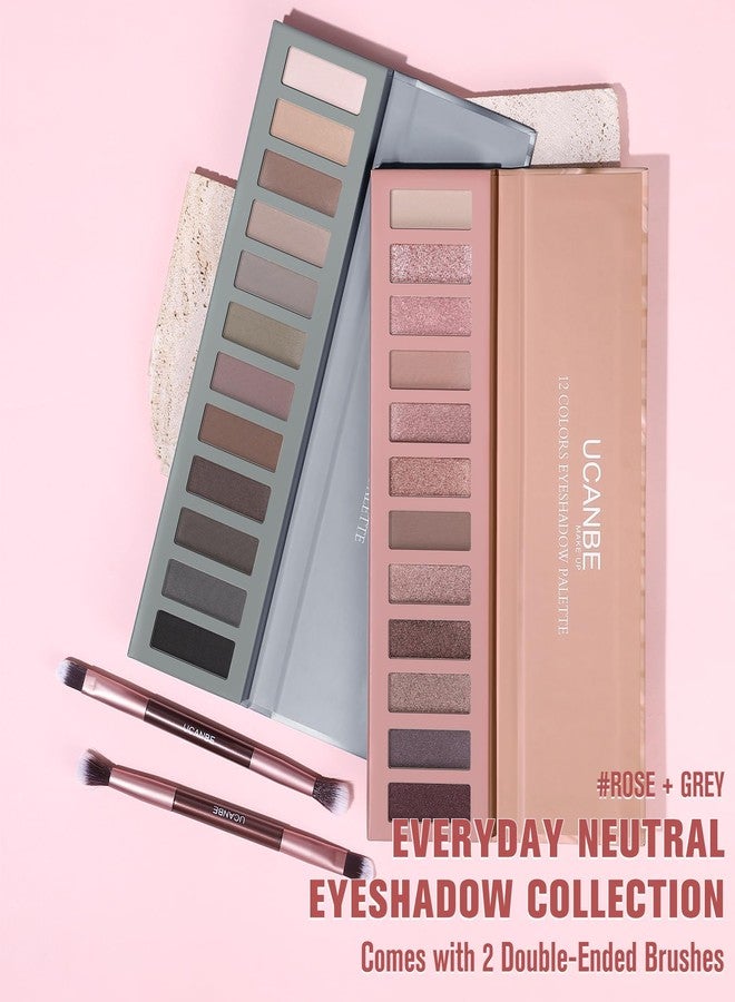 UCANBE 2 PCS Eyeshadow Makeup Palette Kit, 12 Color Nude Eye Shadow Set, Neutral Matte Shimmer Make Up Pallet With Double-Ended Brush, Highly Pigmented Long Lasting Waterproof - Image 5