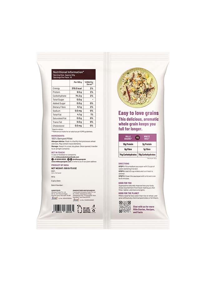 MIELLE حبوب الدخن الكاملة من ميل | خالية من الغلوتين | بدون مواد كيميائية | بروتين نباتي عالي وألياف | بديل للداليا والشوفان والسوجي | نباتي | فقط اطبخ لمدة 6 دقائق | 500 جرام - Image 2