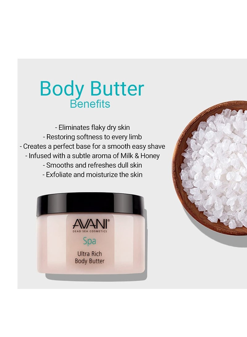 AVANI Avani Ultra Rich Body Butter - Dead Sea Salt, Aloe Vera, Vitamin E, Shea, Jojoba, Sunflower, Olive Essential Oil - Natural Butter for All Skin Types - Milk/Honey Fragrance - Image 3