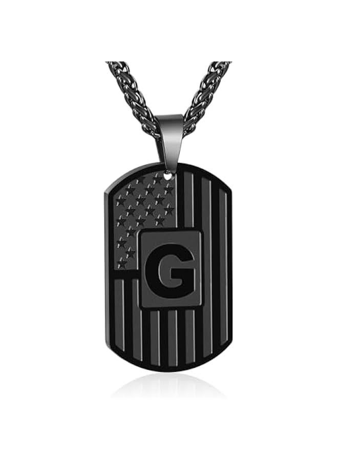 Graduation Gifts Initial A-Z Letter Necklace for Men Boys Kids Teen, Stainless Steel American Flag Dog Tag Pendent Chain Jewelry Birthday  Gifts for boyfriend husband 24Inches  - Image 1