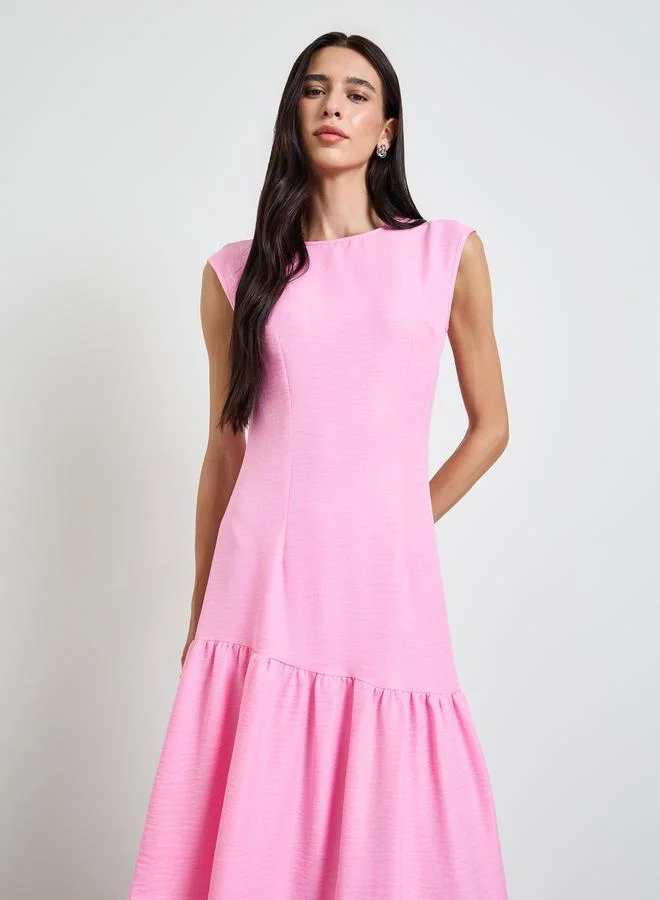 ستايلي Pink Asymmetric Hem A-Line Midi Dress