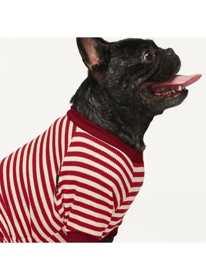 Fitwarm Red and White Striped Dog Pajamas, Waffle Dog Clothes for Small Dogs Girl Boy, Puppy Onesie with Feet, Pet Christmas Outfit, Large - Image 3