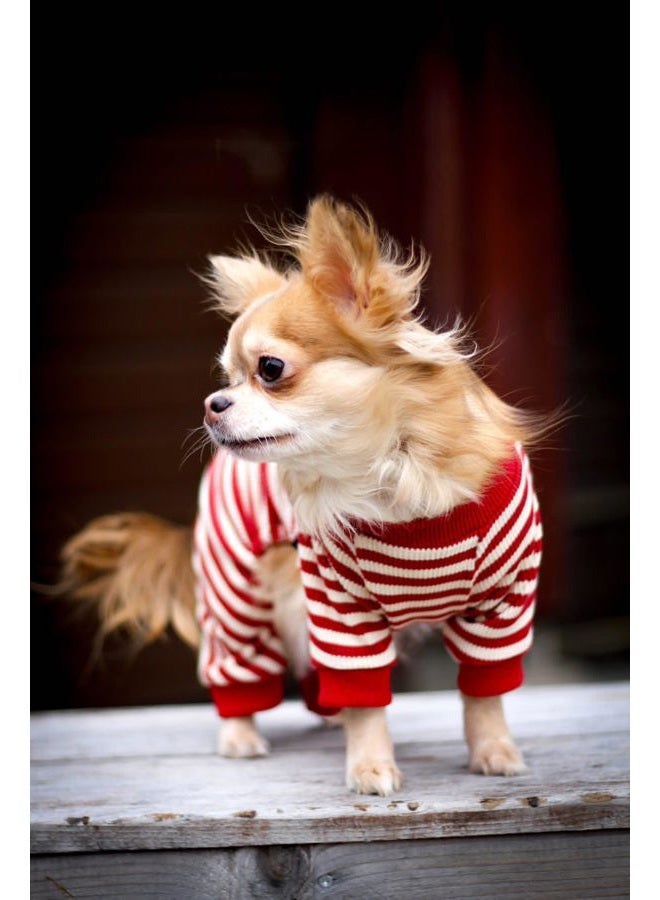 Fitwarm Red and White Striped Dog Pajamas, Waffle Dog Clothes for Small Dogs Girl Boy, Puppy Onesie with Feet, Pet Christmas Outfit, Large - Image 2